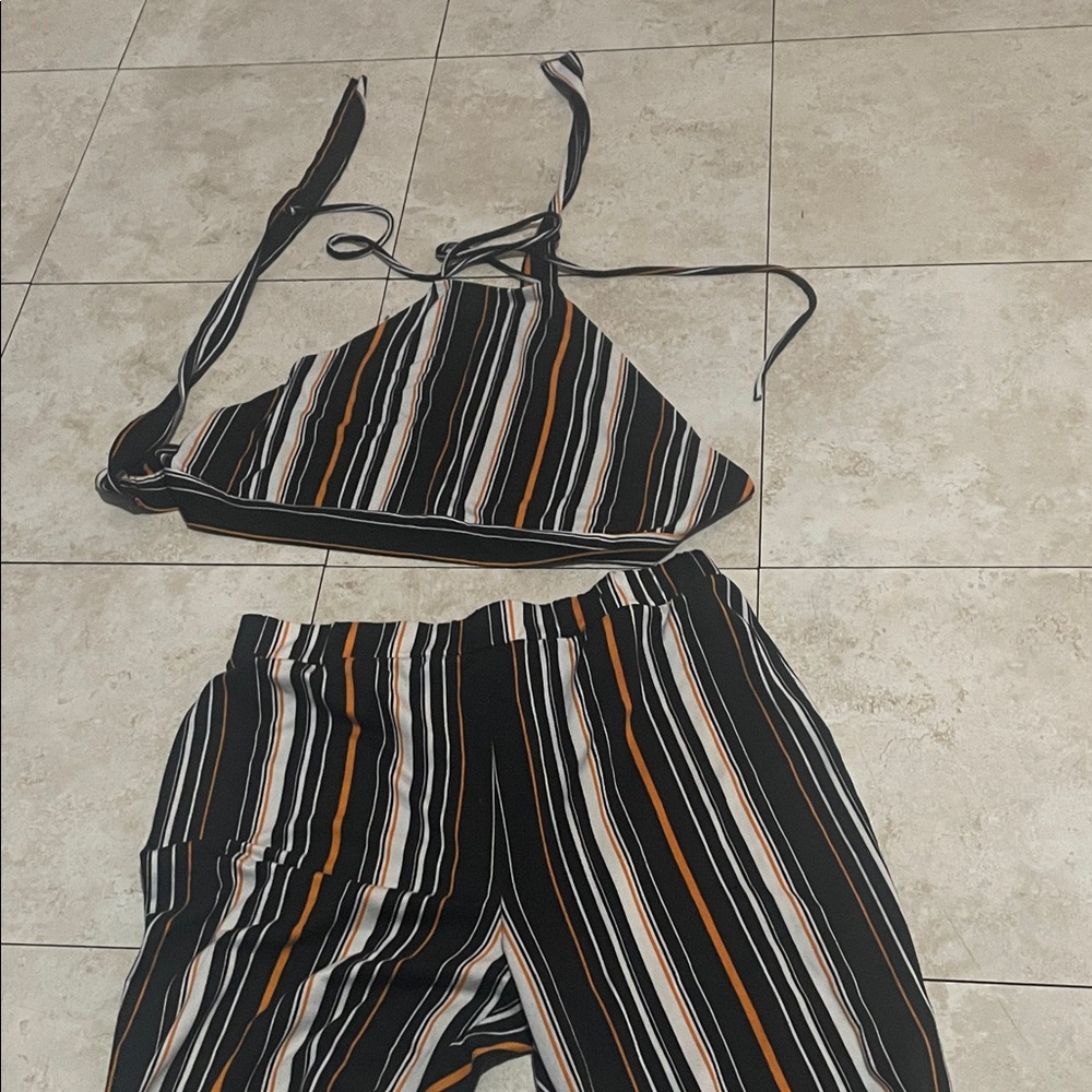 Striped Black and Orange Women's Jumpsuit